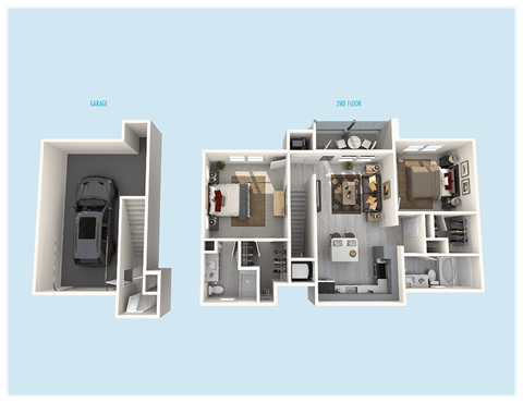 Floor plan for 2 beds, 2 baths, 1331 sqft